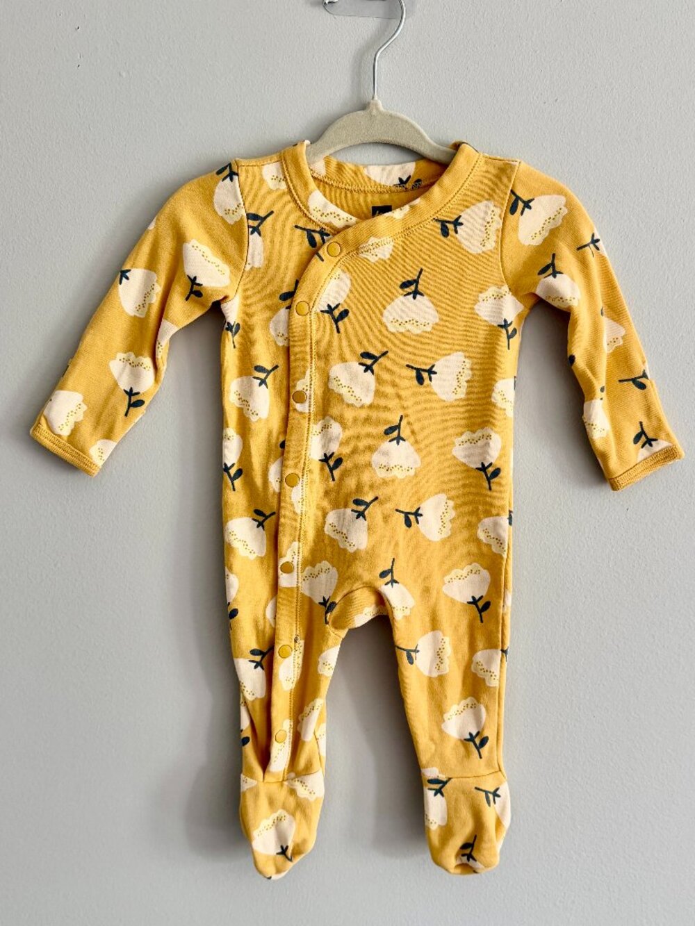 Tea Collection Wrapover Yellow Floral Cotton Footed Sleeper 0-3M